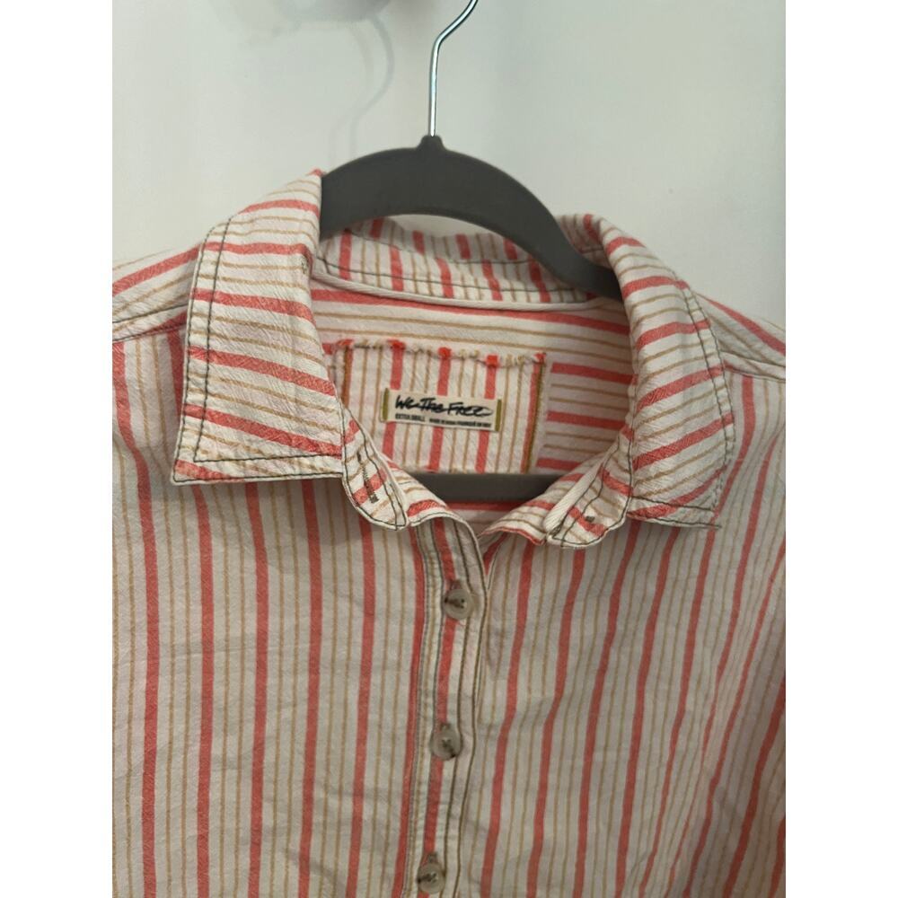 Free People We The Free Striped Red Oxford Crop Button Front XS Boxy Top Shirt - Picture 8 of 10